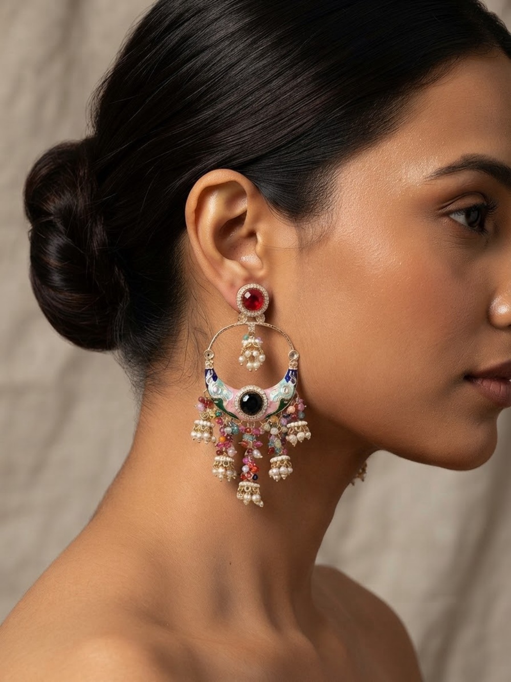 Handcrafted Multicolor Pearl Drop Hoop Earrings - Women Jewelry